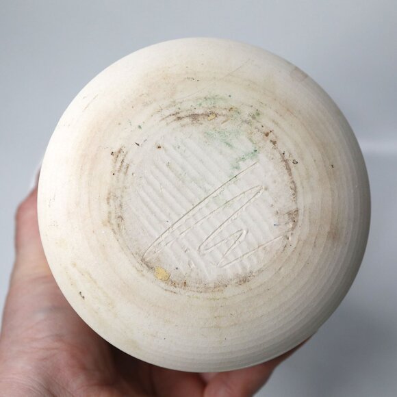 Vintage Stoneware Pottery Vase Jack Westlin Style Blue White Abstract Floral - Picture 7 of 11